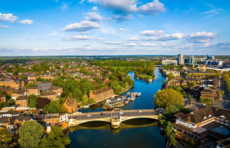 An aerial view of the town of Reading