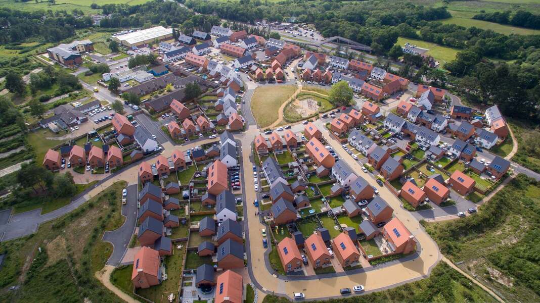 Aerial view of a new build housing development
