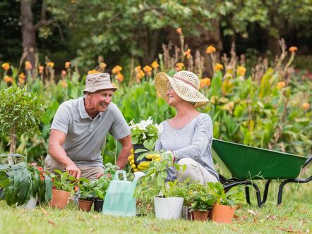 Older couple having fun in the garden